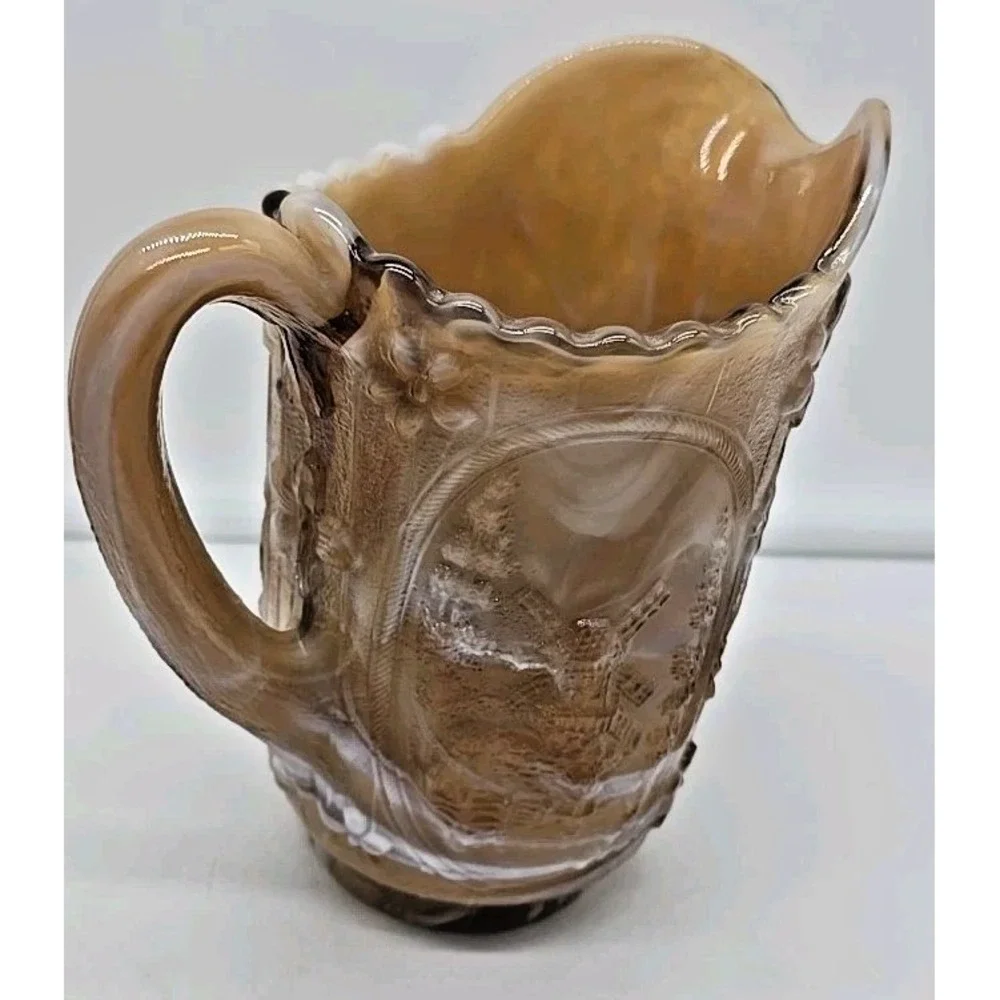 Vintage Imperial‎ Ruby Glass Caramel Slag Embossed Windmill Pitcher